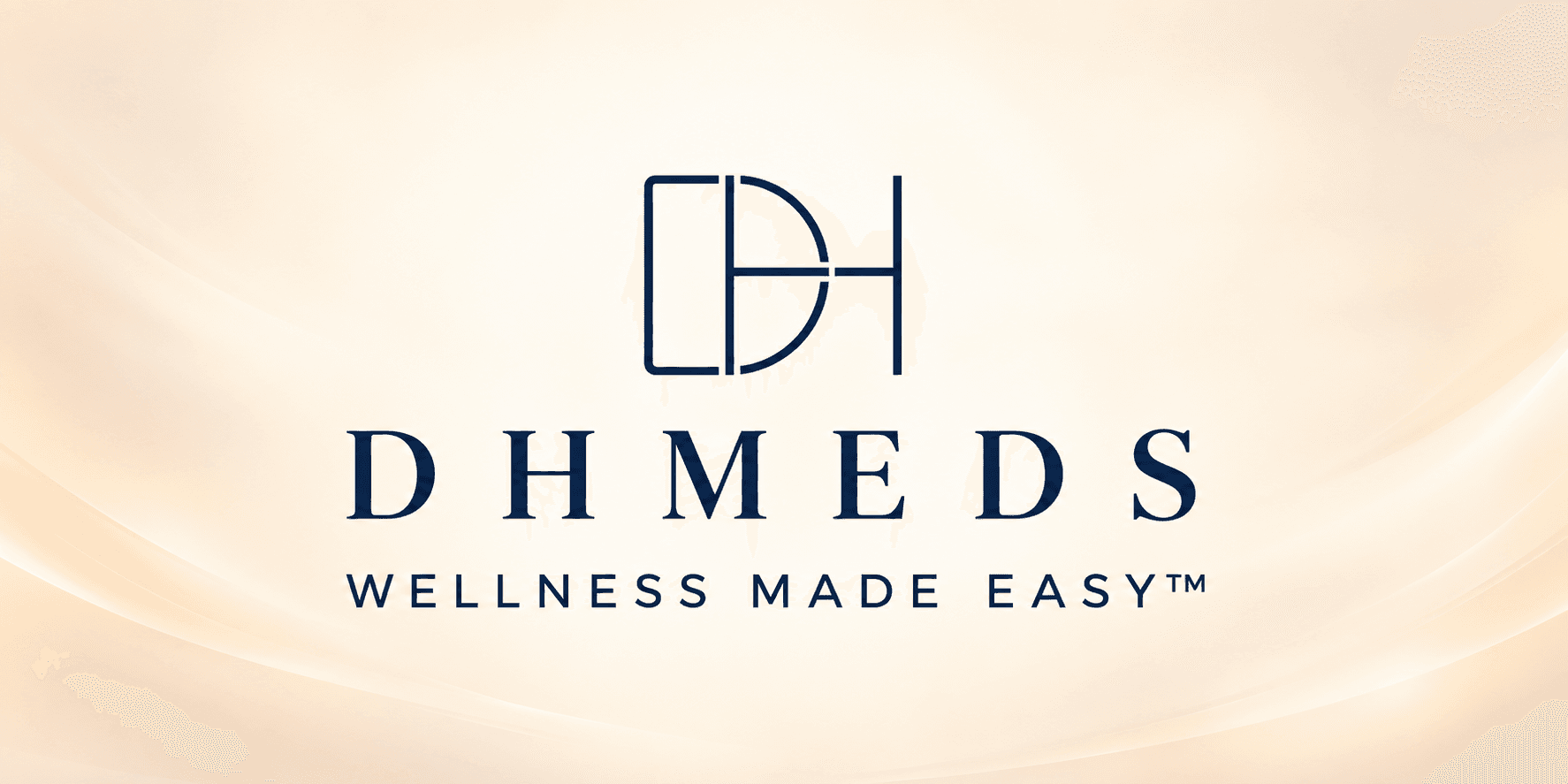 Logo of DHMEDS with the tagline "WELLNESS MADE EASY" on a soft background