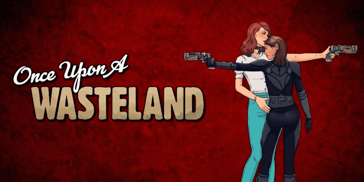 Two female characters holding guns against a red, textured background with the title displayed