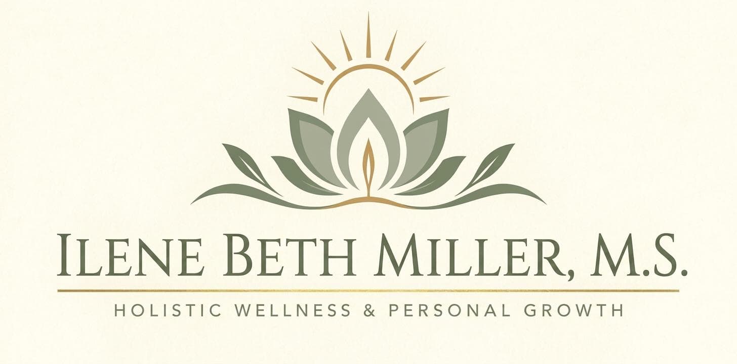 Logo for Ilene Beth Miller featuring a lotus flower and sun rays design