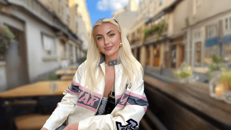 Elsa Thora poses confidently on a European street, embodying authenticity as Hinge’s most liked woman.