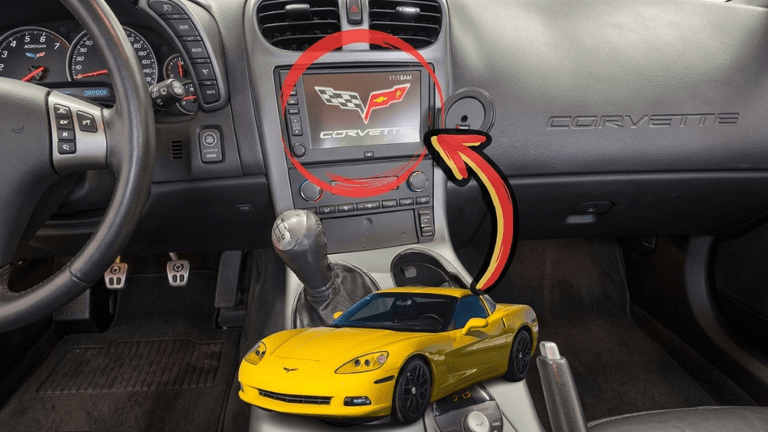 C6 Corvette factory dashboard with Bluetooth adapter installation location highlighted.
