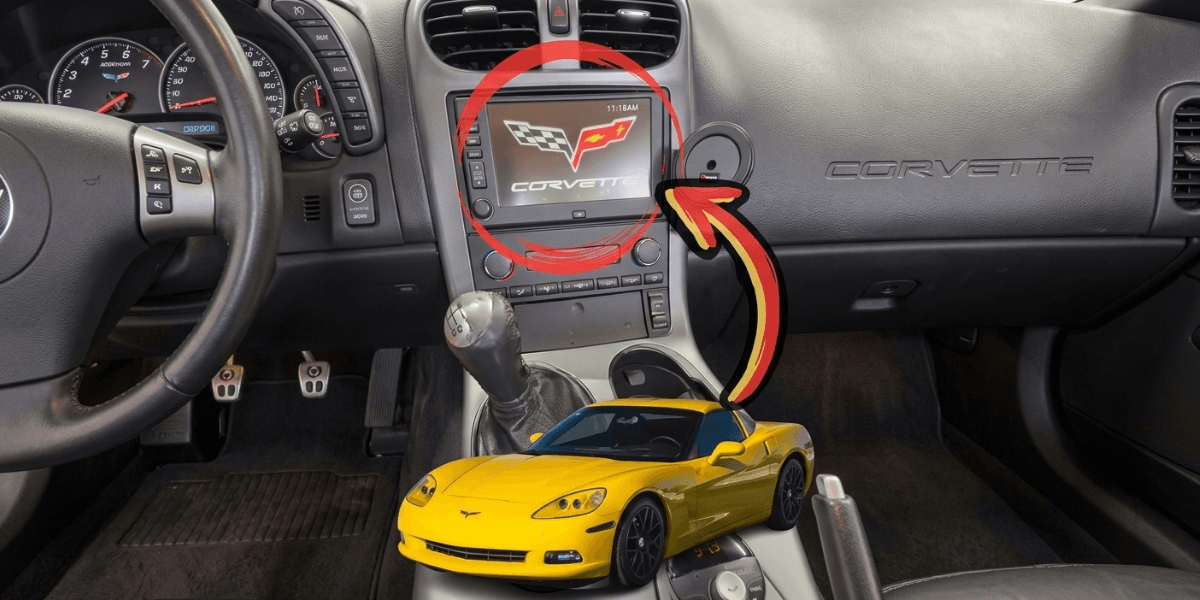 C6 Corvette factory dashboard with Bluetooth adapter installation location highlighted.
