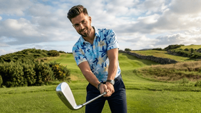 A golfer in vibrant Caddie Couture apparel, demonstrating bold, performance-driven fashion while embodying modern golf culture and self-expression on the course.