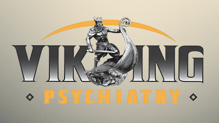 "Viking Psychiatry logo featuring a Viking warrior, representing innovative mental health care with advanced treatments and compassionate care."
