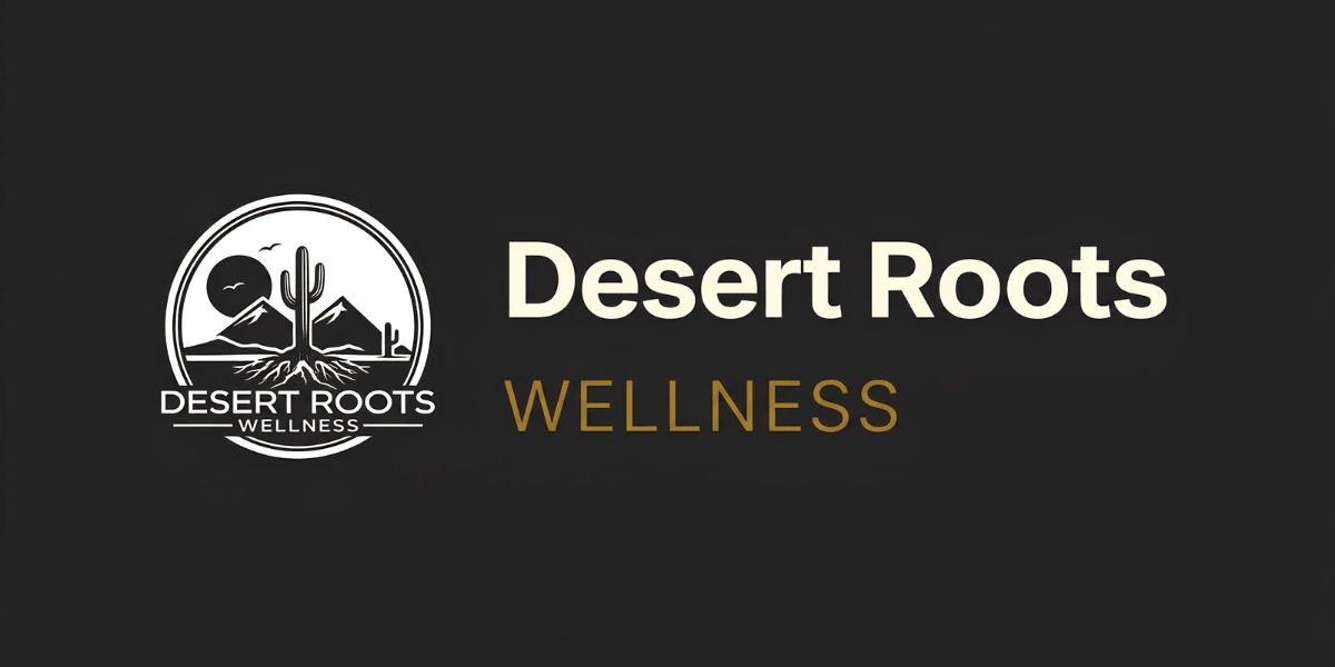 Logo for Desert Roots Wellness featuring desert imagery and mountain outlines