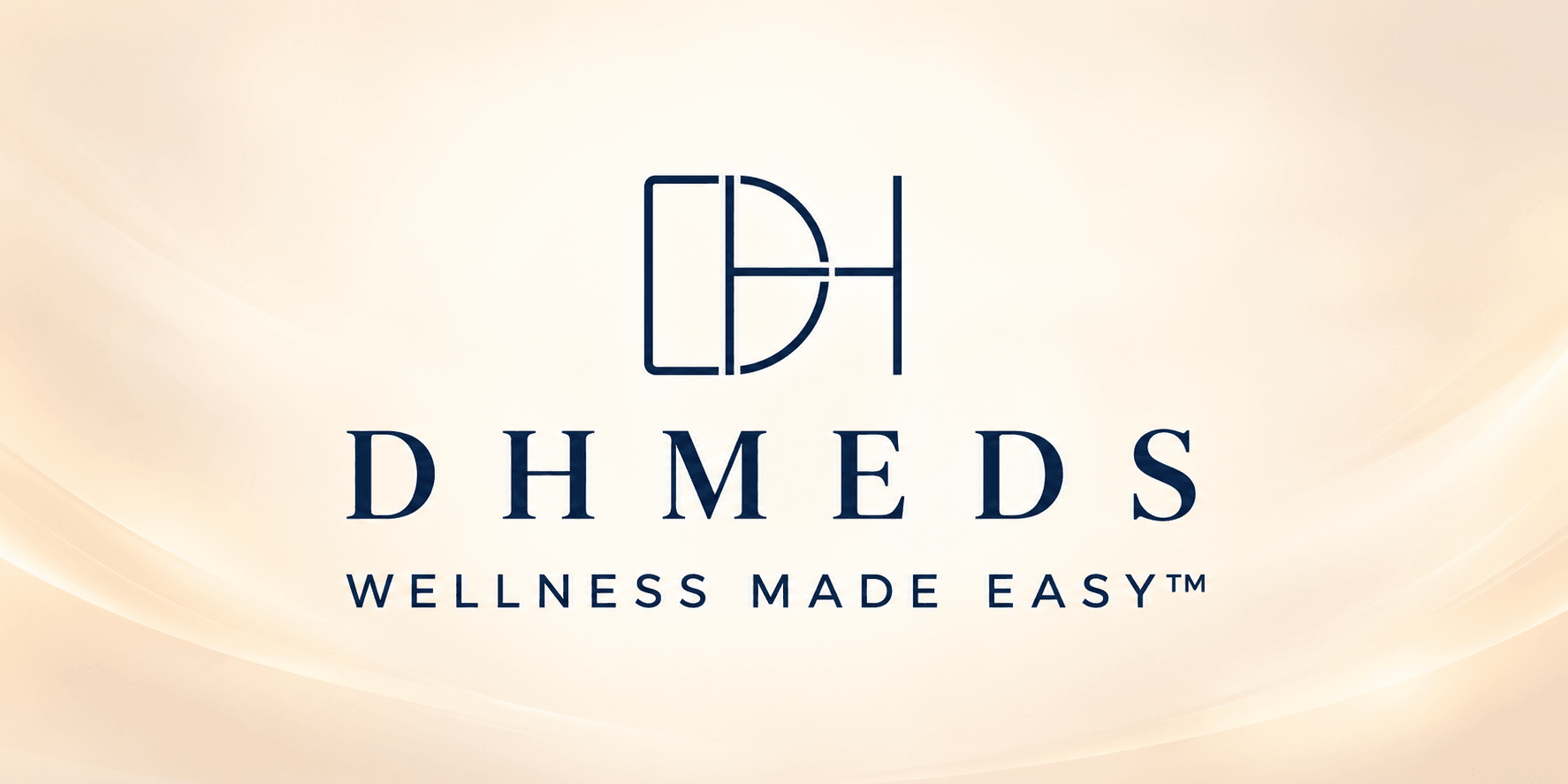 Logo of DHMEDS with the tagline "WELLNESS MADE EASY" on a soft background