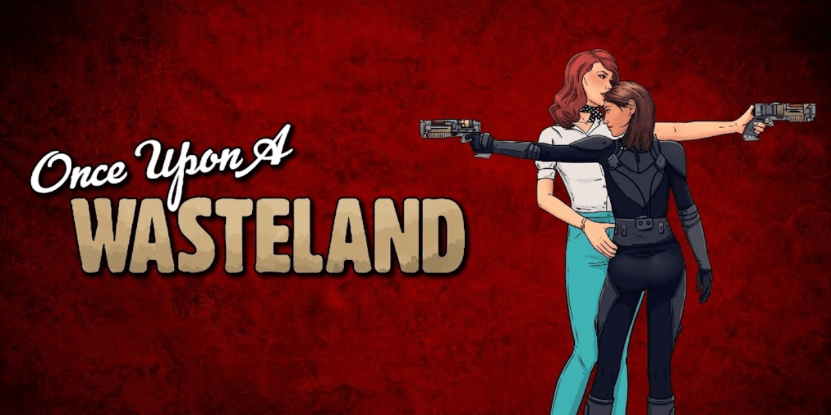 Two female characters holding guns against a red, textured background with the title displayed