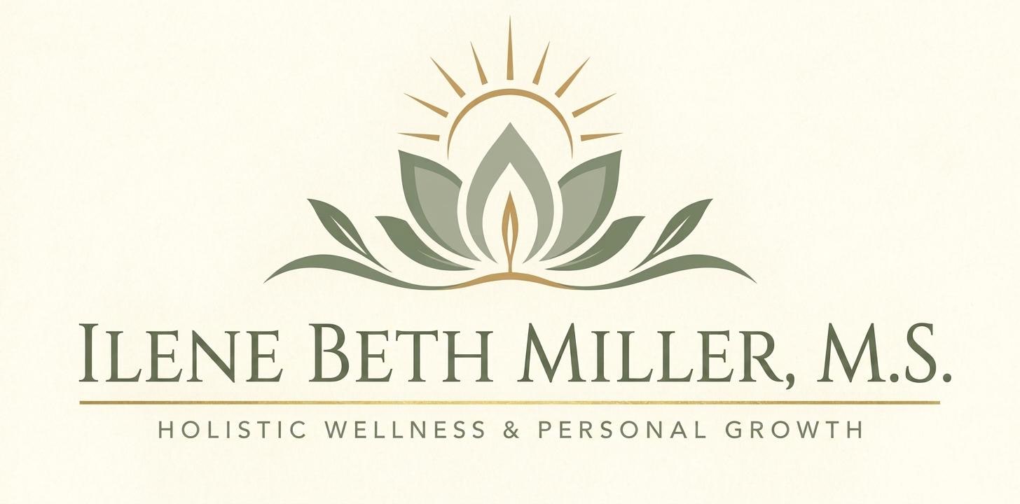 Logo for Ilene Beth Miller featuring a lotus flower and sun rays design