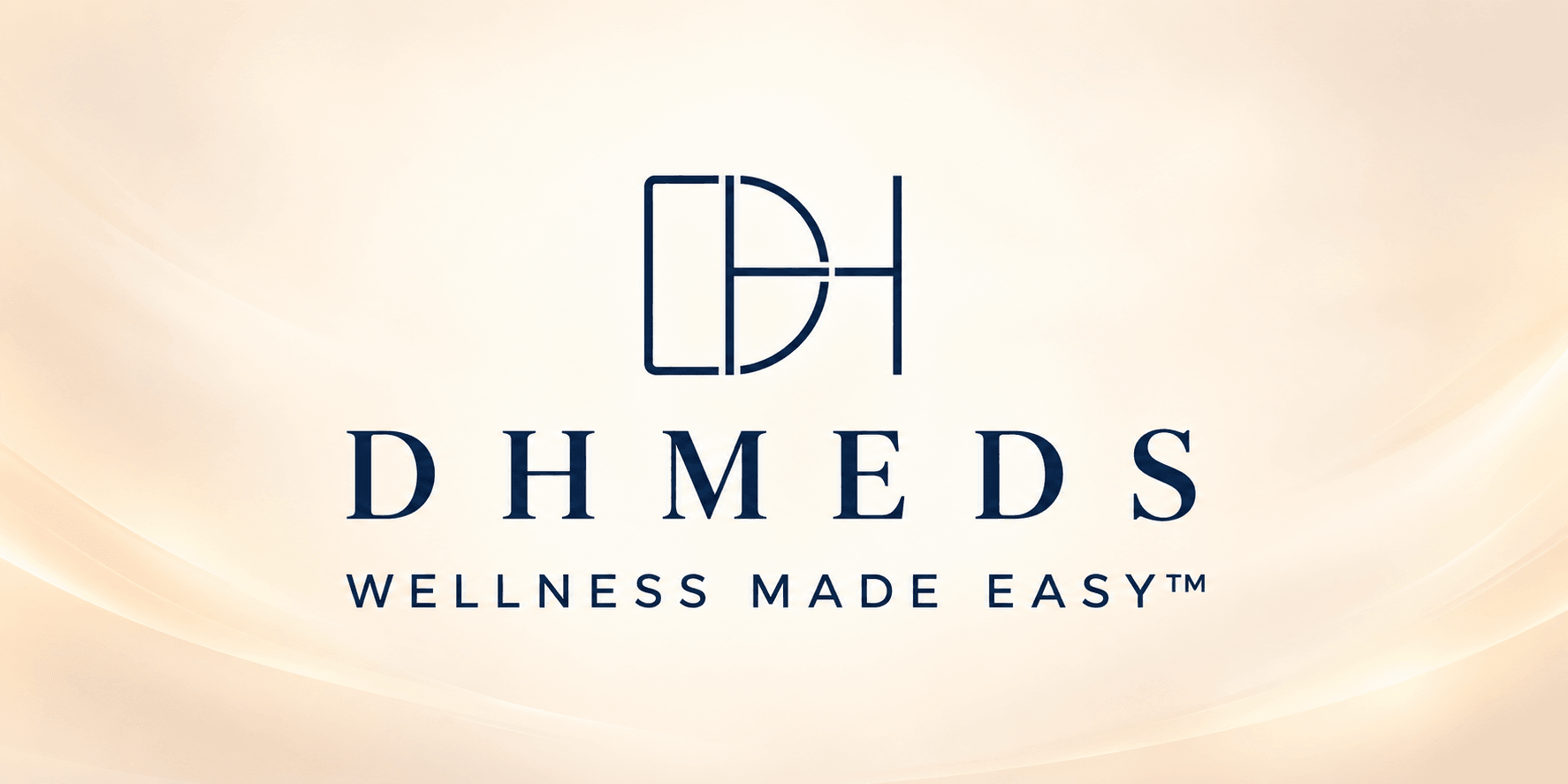 Logo of DHMEDS with the tagline "WELLNESS MADE EASY" on a soft background