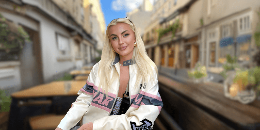 Elsa Thora poses confidently on a European street, embodying authenticity as Hinge’s most liked woman.