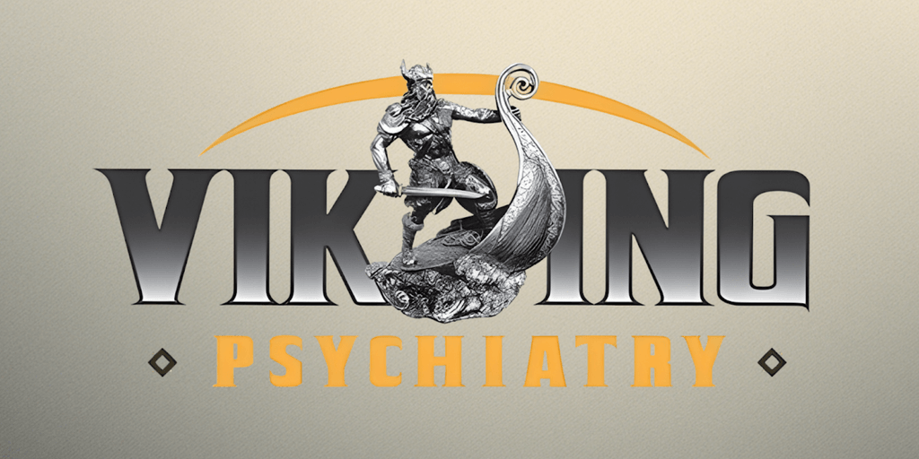 "Viking Psychiatry logo featuring a Viking warrior, representing innovative mental health care with advanced treatments and compassionate care."