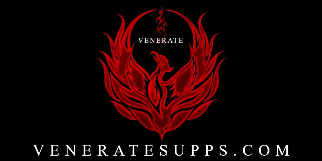 Red phoenix logo with the word "Venerate" and the website veneratorsupps.com displayed.