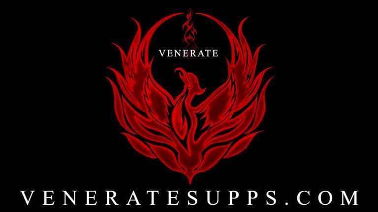Red phoenix logo with the word "Venerate" and the website veneratorsupps.com displayed.