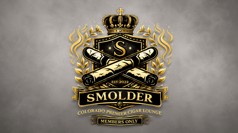 Logo for Smolder, a Colorado cigar lounge, featuring crossed cigars and a crown