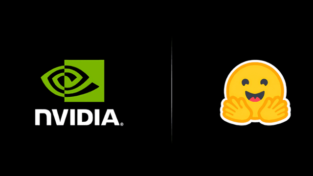 NVIDIA logo next to a cheerful clapping emoji on a black background