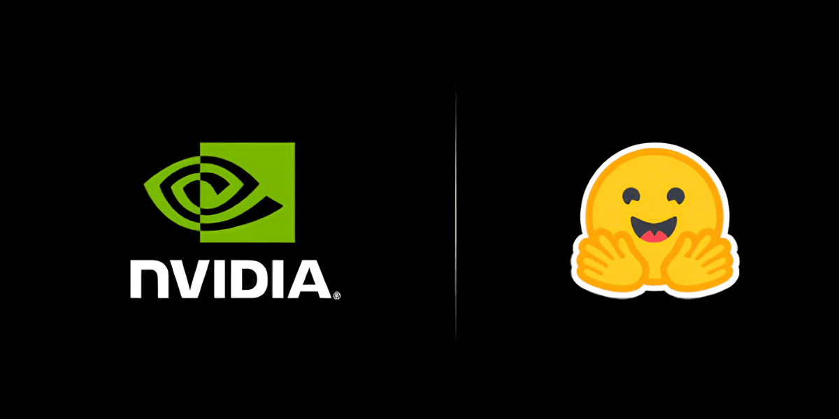 NVIDIA logo next to a cheerful clapping emoji on a black background