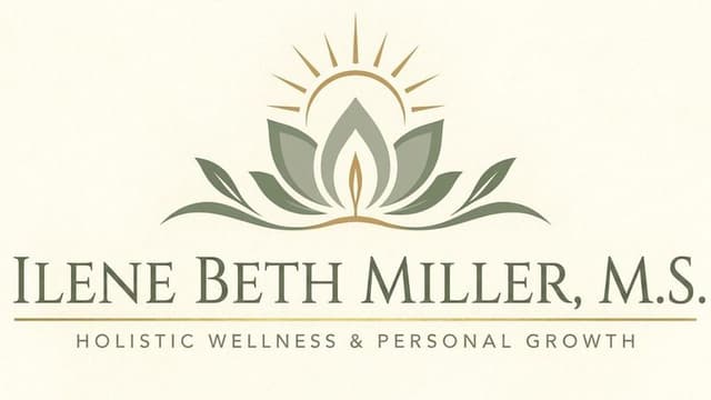 Logo for Ilene Beth Miller featuring a lotus flower and sun rays design
