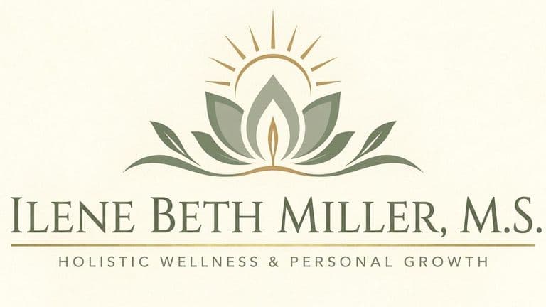 Logo for Ilene Beth Miller featuring a lotus flower and sun rays design