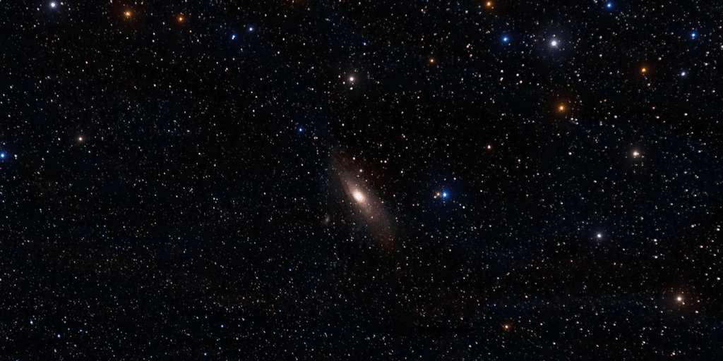 A vast starry sky featuring the Andromeda galaxy and numerous other stars