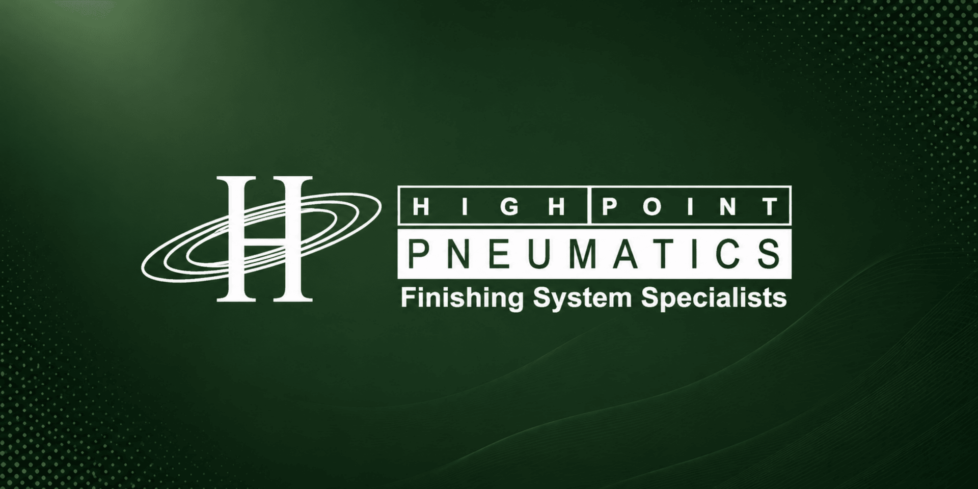 High Point Pneumatics logo in white on a dark green gradient background with “Finishing System Specialists” tagline.