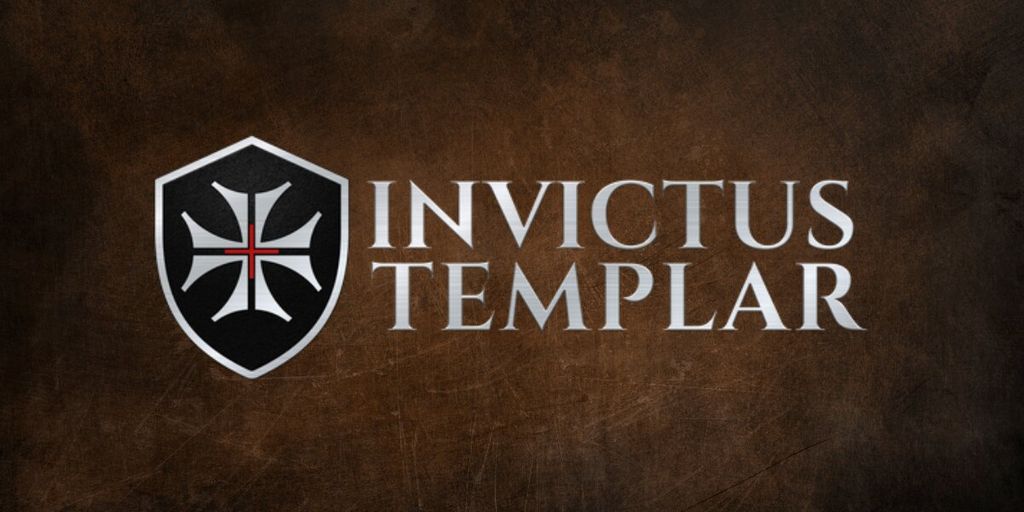 Invictus Templar logo with shield emblem on textured brown background.