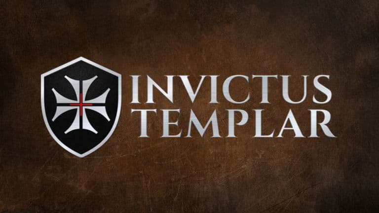 Invictus Templar logo with shield emblem on textured brown background.
