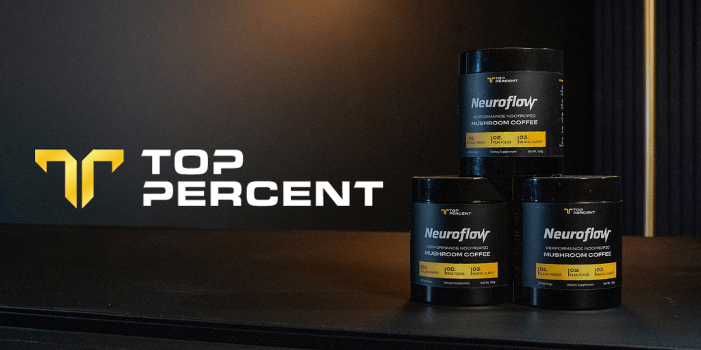 Top Percent logo symbolizing a clean, sustainable approach to high performance. The image reflects the brand’s focus on mental clarity, energy, and well-being, offering innovative products like NeuroFlow to help individuals achieve peak performance without burnout.