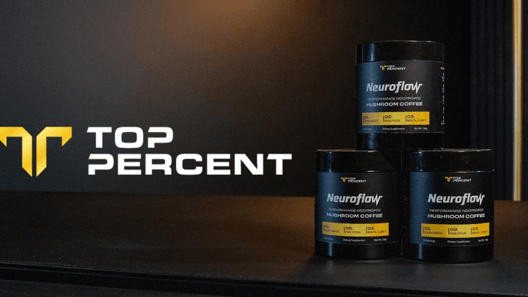 Top Percent logo symbolizing a clean, sustainable approach to high performance. The image reflects the brand’s focus on mental clarity, energy, and well-being, offering innovative products like NeuroFlow to help individuals achieve peak performance without burnout.