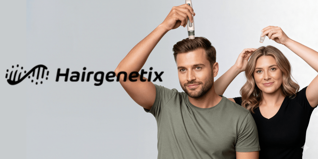 "HairGenetix at-home mesotherapy kit offering affordable, effective hair restoration with micro-needling and electromagnetic stimulation for healthier hair."