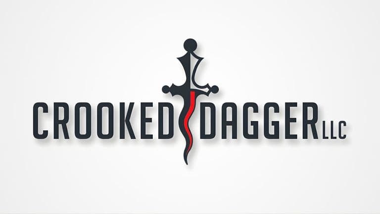 Logo of Crooked Dagger LLC, featuring a stylized dagger with a red accent and bold black lettering.