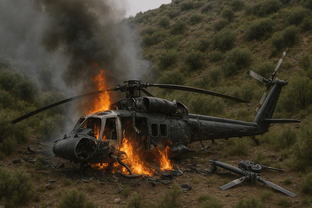 20250510 0517 helicopter crash aftermath simple compose 01jtveerhsfdfrpr1jvmy96ab5
