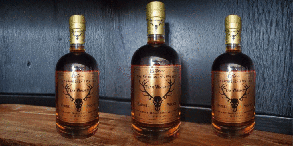 "Team Whiskey 8-year 115 Barrel Proof Bourbon – Craftsmanship, adventure, and outdoor lifestyle in every bottle."