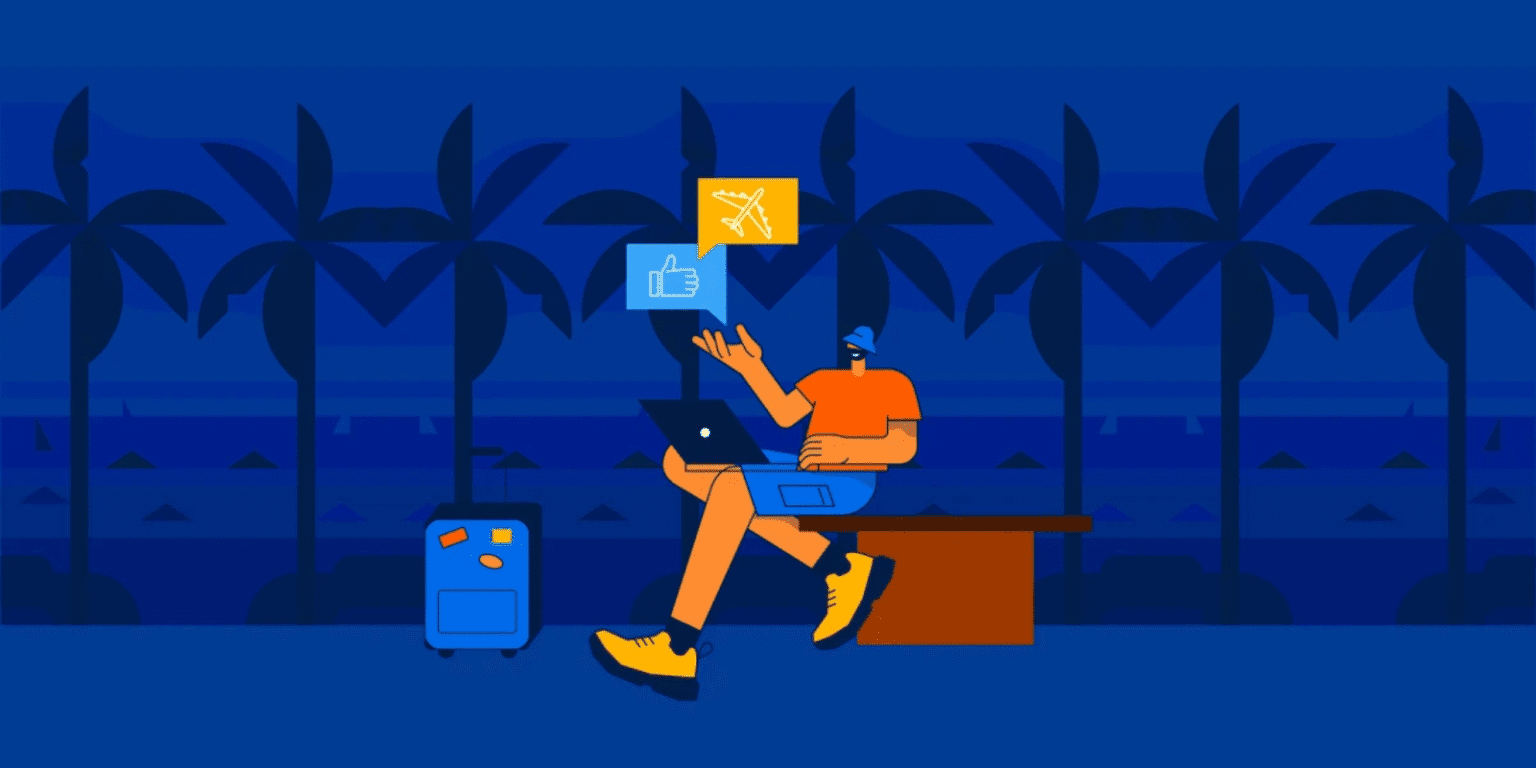 Professional working remotely during hybrid vacation, using laptop in travel setting, balancing productivity, remote collaboration, and modern flexible work lifestyle.